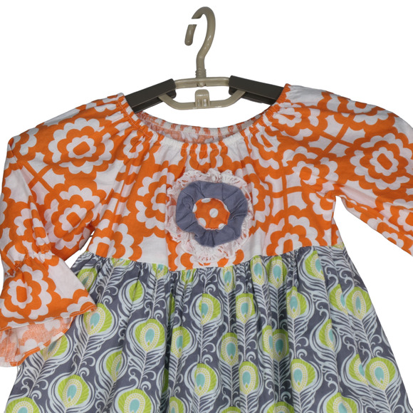 Baxter Beatrice Girls Dress Size 4T Fine Childrens Clothing Orange Gray Flower - Picture 5 of 13